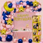 SPECIALYOU.IN Happy Birthday Decoration Item DIY Combo for Girl & Boys with Pink, Rose gold and Blue Balloon set, Happy Birthday Banner, Star Foil Balloon and confetti || Party supply pack of 66 items