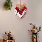 DULI Metal Wall Hanging Phoenix with Maroon-White Feathers for Home Decoration