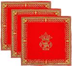 Bhakti Lehar Red Comfortable Embroidered Swastik Kalash Jari Design Pooja Aasan Cloth 18X18 Inch (Pack Of 3)