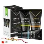 GLOBUS NATURALS Charcoal Detox Rakhi Trio Kit - For Brother and Sister - Set of 3, Face wash, Face Scrub, Peel off Mask