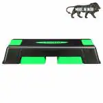 FirstFit Exercise Step Platform Aerobic Stepper Bench with Screw-Free Design Skipping Rope, Fitness Equipment Workout Deck with Adjustable Riser Height and PVC Jump Rope for Workout & Gym (Grey, Assorted Rope)Black & Green