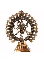 Deccani Handicrafts Nataraja (Shiva as Lord of Dance) Frame Surrounded by Snake Heads Statue Copper Coated (31cm H x 25.5cm W x 9.5cm D)
