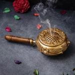 Webelkart Metal Incense Burne rbutterfly Loban Dani Dhoop Dani Aarti Metal Loban Dhoop Dani/Dhoop Dani Burner for Home Office Temple Puja (Round) Metal,Gold
