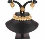 Gyaan Jewels Handmade Gold Plated Brass Necklace, Earring and Maang Tikka Set White, Gold (Women, Girls) Free Size