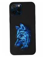 TREEMODA NIMMY Wolf 3D Embroidery Leather Back Case Cover for iPhone 13.