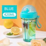 CLOZZIE Dual water bottle dual-use straw, two-layer water bottle, 450ML(Blue, Pack of 1)