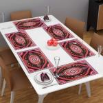 Dakshya Industries Printed PVC Rectangle Shape Placemats Cutwork Geometric Design for Kitchen, Restaurant, Dressing Table Mats, Drawer Mat and Dining Table Mats Set Of 6 - Dark Red