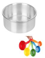 Wofier Aluminium Round Shape Cake Mould With 5 Pieces Color Measuring Cups And Spoons Set - Pack Of 5
