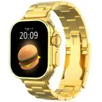 PunnkFunnk Golden Ultra Max Bluetooth Calling Smartwatch, Wireless Charge, Multiple Watch Faces, Smart Watch for Men with Golden Strap