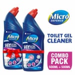 Micro Defence 10X Toilet Cleaner| Kill Germs| Remove Lime Scale & Prevents Corrosion| Extra Thick Mint Gel Toilet Cleaner (2 x 500 ml)