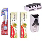 Colgate slim soft 17x toothbrush 1 Piece+Colgate Swarna Vedshakti Ayurvedic Toothpaste with anti-germ properties for whole mouth protection -2 x 200gm+Free wall mount automatic toothpaste dispenser