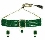 Gyaan Jewels Handmade Gold Plated Alloy Earring and Necklace Set Green Free Size
