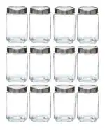 Machak Clear Glass Cubical Kitchen Storage Glass Jar (Set Of 12)
