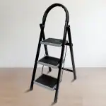 TNT The Next Trend 3 Step Steel Step-Ladder for Home | Heavy Duty Foldable Ladder with Wide Ant-Slip Steps and Anti-Skid Shoes - Black