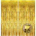 SHANAYA Decorative Metallic Tinsel Foil Fringe Curtain Set (Pack of 2) - 3 x 6 ft