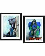 DECOR ADVENTURES Portrait of Sylvette and Seated Woman with Green Shawl by Pablo Picasso Wall Painting 18 x 24 inch (Set of 2)