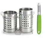 BLUE WONDER Stainless Steel Twin Cutlery Holder Racks With Stainless Steel Vegetable Peeler and (Multicolour, Pack of 2)