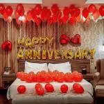 SPECIALYOU.IN Red and Golden Happy Anniversary Decorations for Home Kit Foil Balloon Banner, Metallic Balloons