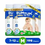 Bumtum Baby Diaper Pants with Leakage Protection -7 to 12 Kg (Medium, 198 Count, Pack of 3)