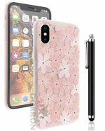 DORRON 3D Floral Back Cover for iPhone XS Max - Stylish Girls Case with Stylus Pen - Frosted Pink