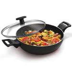 Milton Pro Cook Granito Induction Kadhai with Lid, 22 cm / 2.1 Litre, Black (Aluminium) | 2 Years Warranty