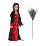 Kaku Fancy Dresses Halloween Witch Costume With Broomstick For Girls | Scary Halloween Dress For Boys & Girls | Wizard Costumes Horror Dress for Kids | Roleplay, Cosplay & Carnival - 5-6 Years