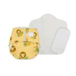 SNUGKINS Newborn Bliss Diapers for Newborn Babies (2.5-7kg) | Washable & Reusable | 1 Cloth Diaper, 1 Wet-Free Organic Cotton Prefold & 1 Booster Pad | Lion Hearted