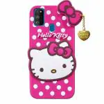 Clickaway Hello Kitty Case for Samsung Galaxy M30S 3D Soft Cute Cover for Girls/Women Silicone Rubber Back Cover With Pendant-Baby Pink/Pink