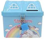 Unicorn Printed Hut Shape Metal Coin Bank Piggy Bank for Kids with Lock and Key, Medium Hut Piggy Bank Multicolor