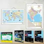 GOWOO India POLITICAL - MAP PRACTICE BOOK, WORLD POLITICAL - MAP PRACTICE BOOK, SMALL CUT & DRAW OUTLINE MAPS POLITICAL & PHYSICAL, Indian Road Guide & Political Map, World Political Map and SCHOOL ATLAS (ENGLISH) - MAPLITHO