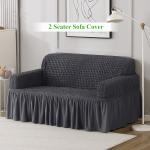 HOKIPO Stretchable Elastic Turkish Bubble Frill Cover for Sofa 2 Seater, Anchor Grey