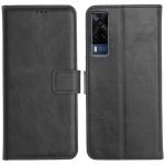 Genron Vivo Y53s Flip Cover Case | Hand Stitched | Shockpooof | Wallet Style Leather Flip Back Cover for Vivo Y53s (Black)