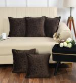 DEEPTI CHANDNA DESIGNS Elegant Holland Fabric Self Embroidered Cushion Covers with Invisible Zipper (Pack of 5,16x16) Dark Brown
