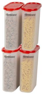 Floraware Food Safe Modular Plastic Storage Containers, Storage Jar with Lid, Pack of 4, BPA Free, 2400ml, Red