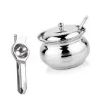 URBAN BUY Stainless Steel Lemon Squeezers With Stainless Steel Ghee Pot |Jar With Spoon and Multicolour, (Pack of 2)