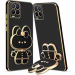 SYOTT 3D Bunny with Folding Stand Back Cover Case Compatible for realme 8 4G| Slim electroplated case | Stand case | Soft TPU | Space Bunny Theme | Camera Protection-Black