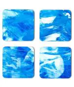 Whats Your Kick Sky Blue And White Color Brush Painting Printed Set of 4 Coaster With Metal Stand