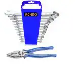 ACHRO 913 Stainless Tool Open End Kit for Home/Car/Bike Set of 13 Pieces (12 Piece Combination Spanner Set + 8 Inch Combination Plier)