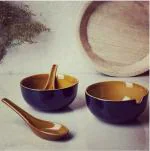 Crock Comforts Ceramic Dual Glazed Blue Soup Bowls with Spoons, Set of 2, 240ml(Royal Blue)