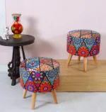 Shadowkart Pouffes Sitting Stool For Living Room, Mudda Puffy Wooden Ottoman Stools, Pouffe Footstool, Pouf For Office Home Decoration & Dressing Table, Stool Combo, 16x16x18 Inch, Jaipuri