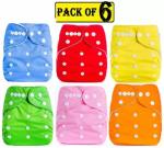 Mom's Pride Multicolor Polyurethane Laminate Reusable Solid Pocket Cloth Diapers Without Inserts (Pack Of 6)