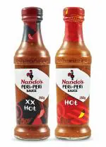 Nando's Peri Peri Chilli Sauce - XX Hot 250g + Hot 250g, Pack of 1 Each, Product of Netherlands