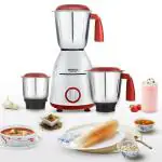 Borosil Best Mixer Grinder, For Wet/Dry Mixing & Grinding, 500 Watts, 3 Jars (400 ml Chutney Jar, 1.5 L Blending Jar, 1 L Grinding Jar), Mixie For Kitchen