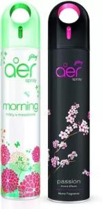 Godrej aer Spray | Premium Air Freshener for Home & Office - Passion & Morning Misty (Pack of 2)