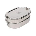 JVL Silver Stainless Steel Small Capsule Shape Double Layer Tiffin Box With Inner Plate