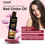 Subaxo Herbal Red Onion Hair Oil | Anti Hair Fall | Promotes Hair Growth | Silkier & Stronger Hair| Nourishing Ayurvedic Hair Oil | Black Seeds Oil , No Mineral Oil, No LLP, Paraffin Free - 200 ML - For Women & Men
