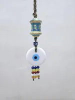 GARV UDYAM WHITE EVIL EYE WITH BUDDHIST WHEEL WALL HANGING FOR OFFICE, HOME DECOR & CAR, SIZE-10.5 INCHES