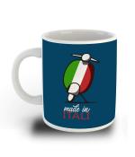 Whats Your Kick Made In Italy Quotes With Vespa And Blue Background Printed White Ceramic Coffee Mug 325 ML