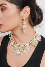 Indian Traditional Gold Plated Stone & Beads Choker Necklace Set With Earring And Maangtika | Jewellery Set For Women