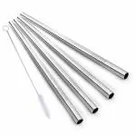 INKulture Reusable Stainless Steel Metal Straws - Pack of 04 (Straight) with Brush and Pouch